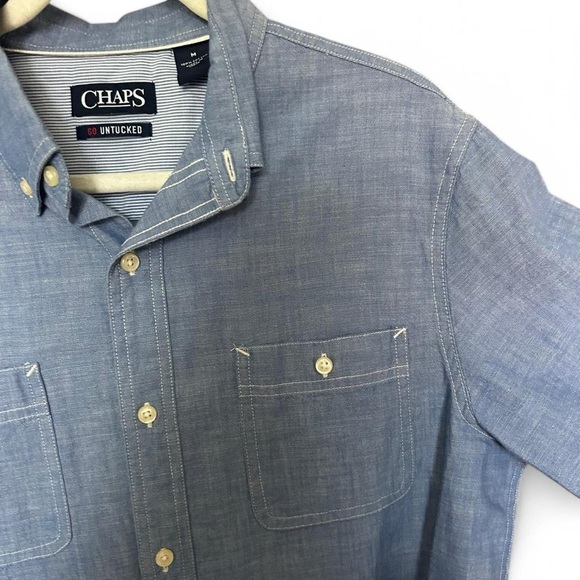 Chaps Men’s Classic-Fit Go Untucked Chambray Blue Size M, Perfect Condition - Picture 7 of 7